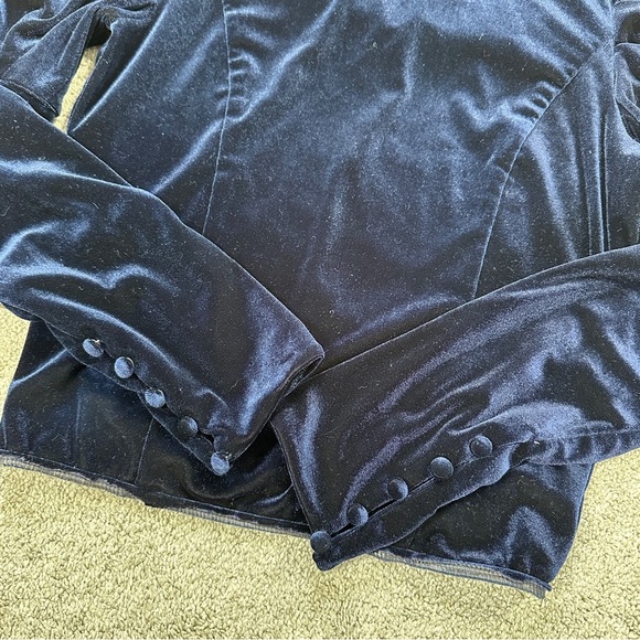 Misa Los Angles Dita Velvet Top Puffed Longsleeve Mock Neck Whimsigoth in Navy M - Picture 5 of 16